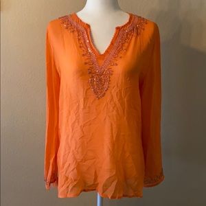 Itsu Orange embellished Silk Chiffon Top